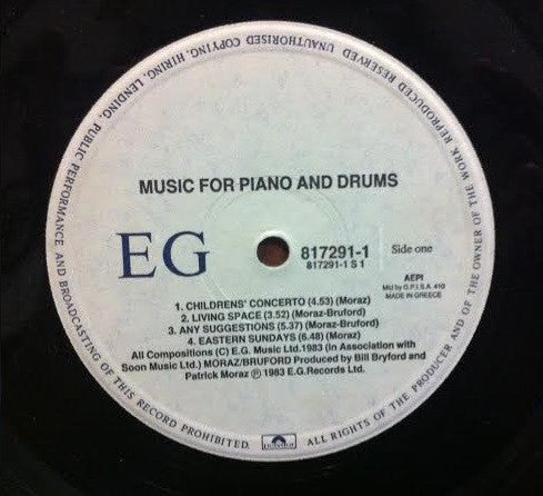 Moraz* - Bruford* : Music For Piano And Drums  (LP, Album)