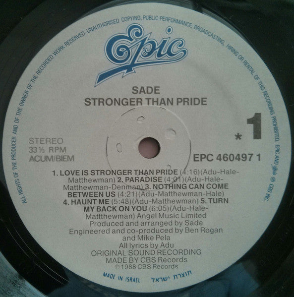 Sade : Stronger Than Pride (LP, Album)