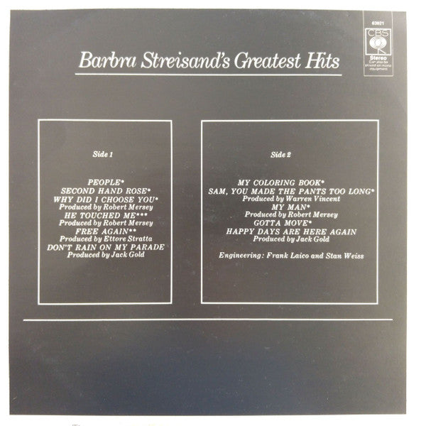 Barbra Streisand : Barbra Streisand's Greatest Hits (LP, Comp, RE)