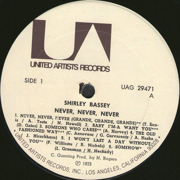 Shirley Bassey : Never, Never, Never (LP, Album)