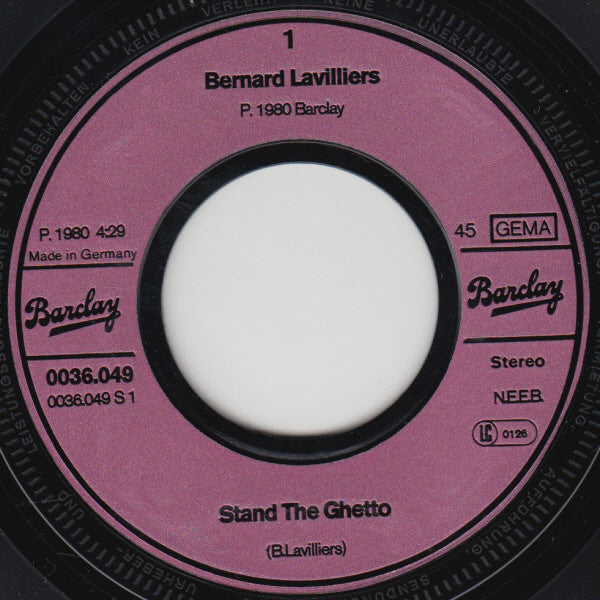 Bernard Lavilliers : Stand The Ghetto (7", Single)