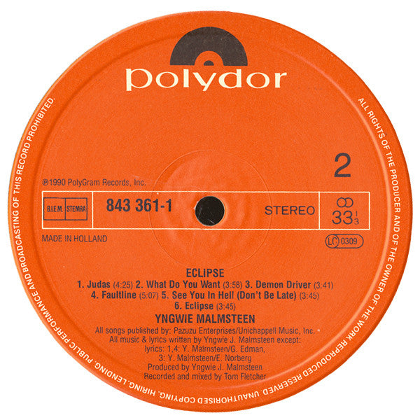 Yngwie Malmsteen : Eclipse (LP, Album)