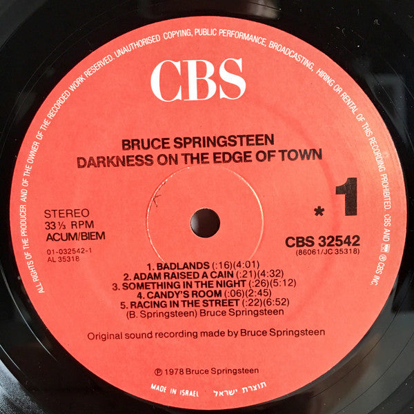 Bruce Springsteen : Darkness On The Edge Of Town (LP, Album, RE)