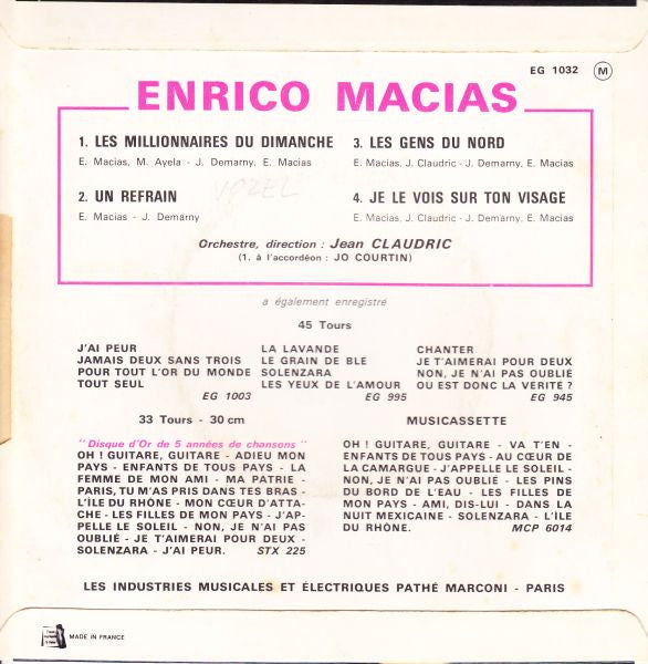 Enrico Macias : Les Millionnaires Du Dimanche (7", EP, Fra)