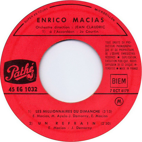 Enrico Macias : Les Millionnaires Du Dimanche (7", EP, Fra)