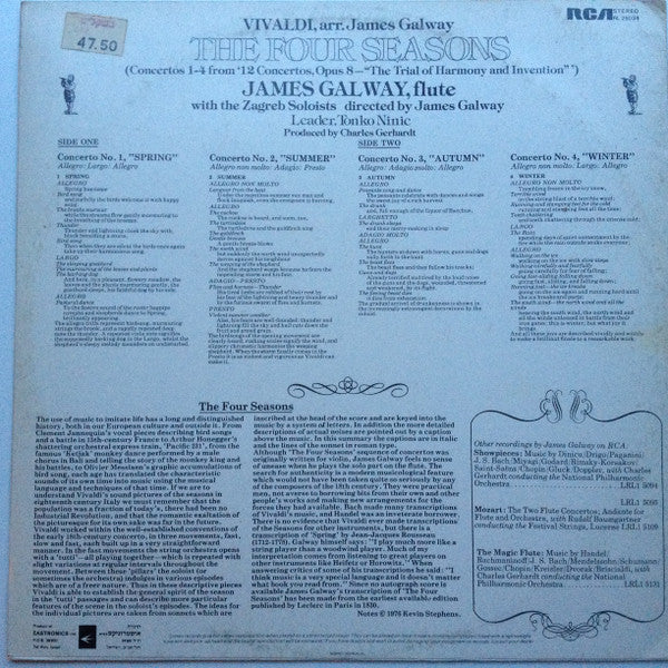 Antonio Vivaldi, James Galway - Zagrebački Solisti : The Four Seasons (LP, Album)