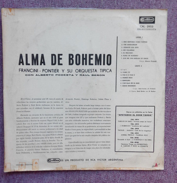 Orquesta Francini-Pontier, Alberto Podestá, Raúl Berón : Alma De Bohemio (LP, Comp, Mono)