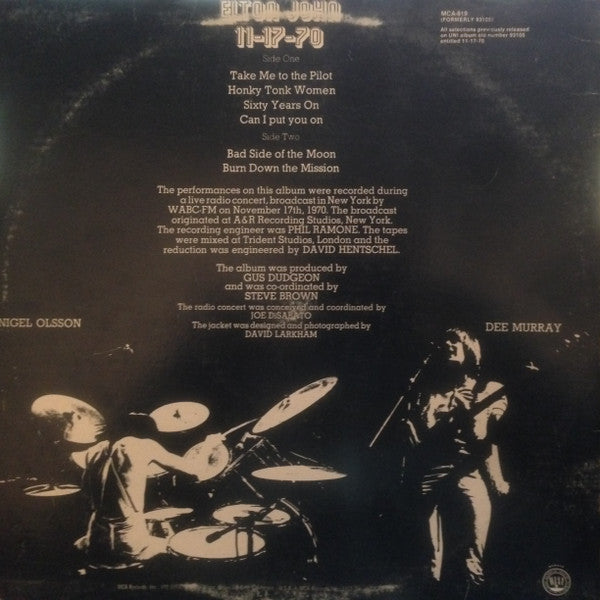 Elton John : 11-17-70 (LP, Album, RE, MCA)