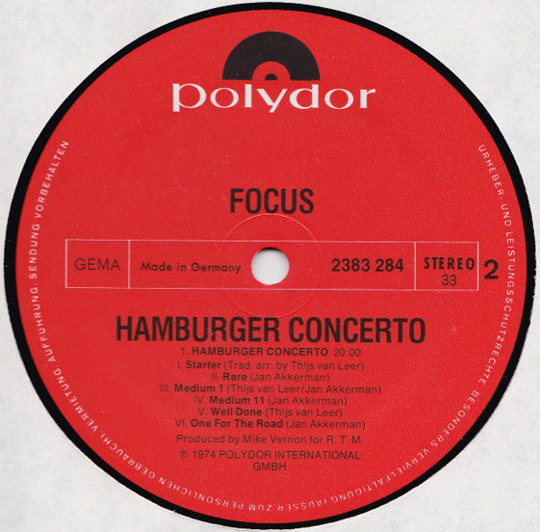 Focus (2) : Hamburger Concerto (LP, Album, Gat)