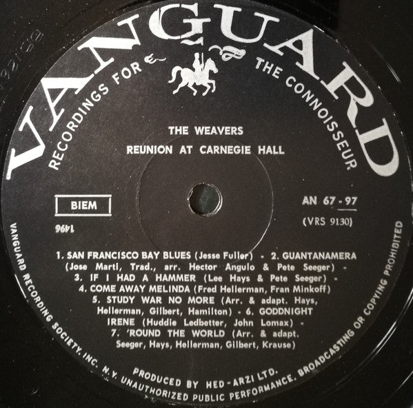 The Weavers : Reunion At Carnegie Hall - 1963 (LP, Album, Mono)