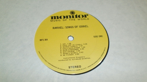 Rakhel Hadass : Songs Of Israel (LP, Album)