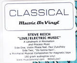 Steve Reich : Live / Electric Music (LP, Album, RE, 180)