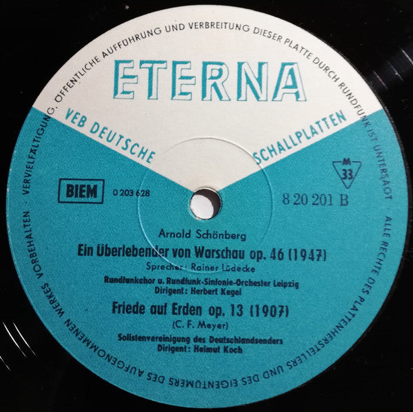 Arnold Schönberg* : Kammersinfonie Op. 9 (1906) / Ein Überlebender Von Warschau Op. 46 (1947) / Friede Auf Erden Op. 13 (1907) (LP, Mono)