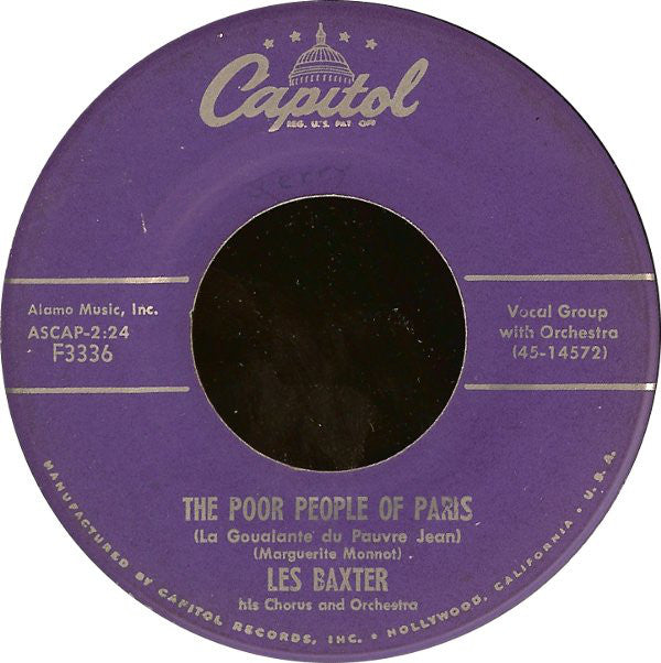 Les Baxter His Chorus And Orchestra* : The Poor People Of Paris (La Goualante Du Pauvre Jean) / Theme From "Helen Of Troy" (7", Single)