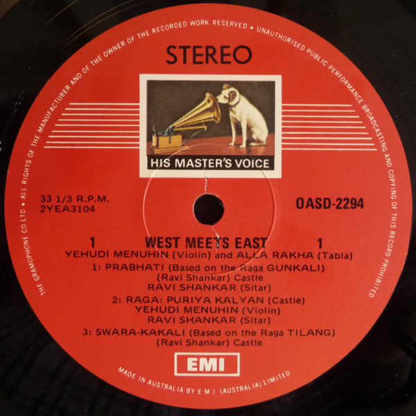 Yehudi Menuhin & Ravi Shankar & Hephzibah Menuhin : West Meets East (LP, Album, RE)