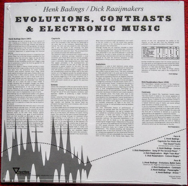 Henk Badings, Dick Raaijmakers : Evolutions, Contrasts & Electronic Music (LP, Ltd, RE)