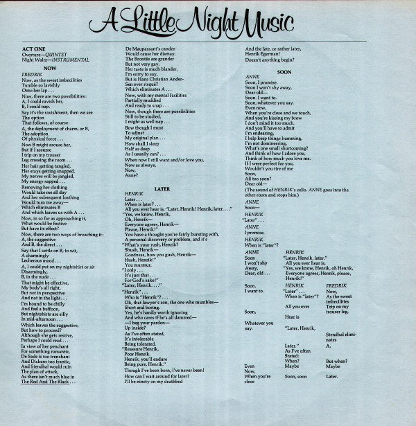 Stephen Sondheim, Glynis Johns, Len Cariou, Hermione Gingold : A Little Night Music (Original Broadway Cast Album) (LP, Album, Quad, Gat)