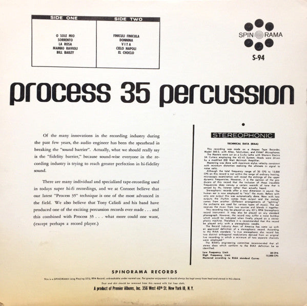 Tony Calioli & His Band : Process 35 Percussion (LP, Album)