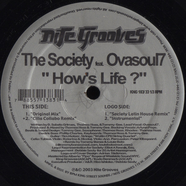 The Society Featuring Ovasoul7 : How's Life (12")