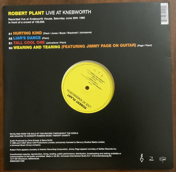 Robert Plant : Live At Knebworth (12", EP, Yel)