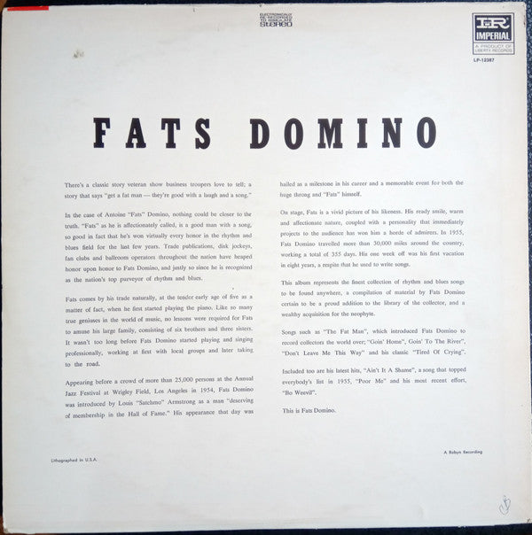 Fats Domino : Rock And Rollin' With Fats Domino  (LP, Album)