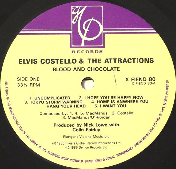 Elvis Costello And The Attractions* : Blood & Chocolate (LP, Album, CBS)