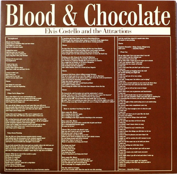 Elvis Costello And The Attractions* : Blood & Chocolate (LP, Album, CBS)