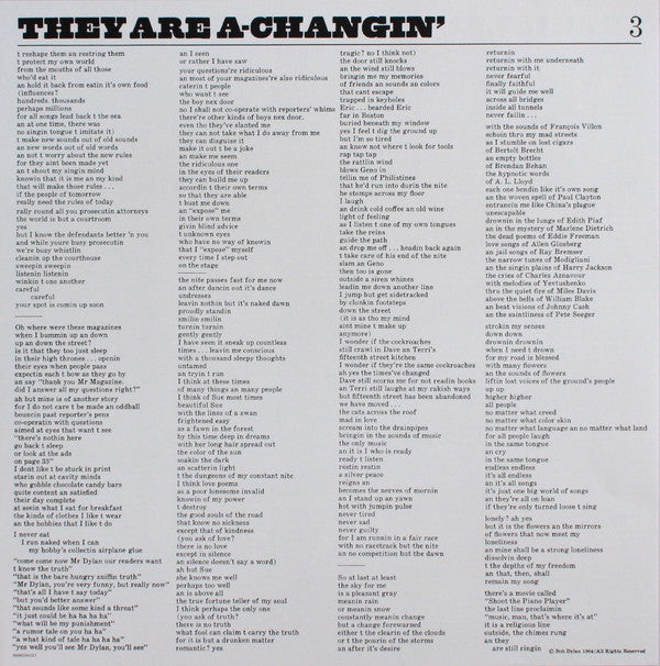 Bob Dylan : The Times They Are A-Changin' (LP, Album, Mono, RE, 180)