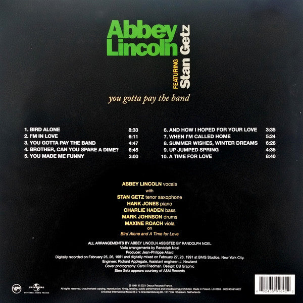 Abbey Lincoln Featuring Stan Getz : You Gotta Pay The Band (2xLP)