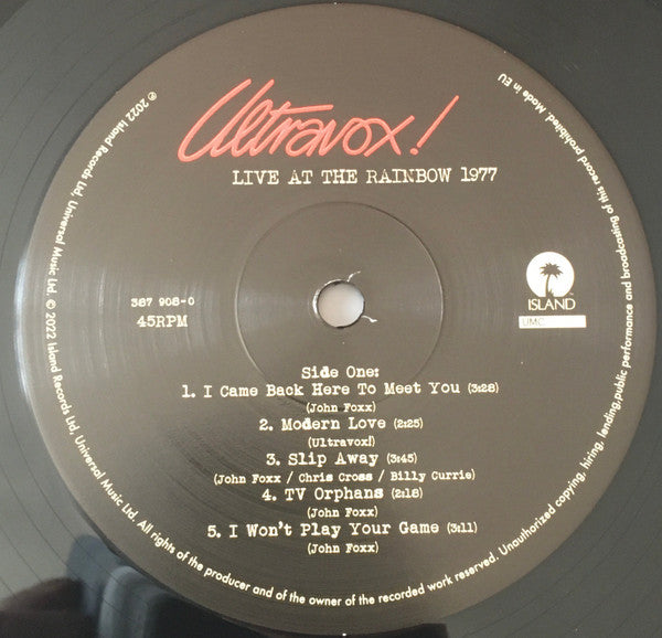 Ultravox : Live At The Rainbow 1977 (LP, Album, Mono)