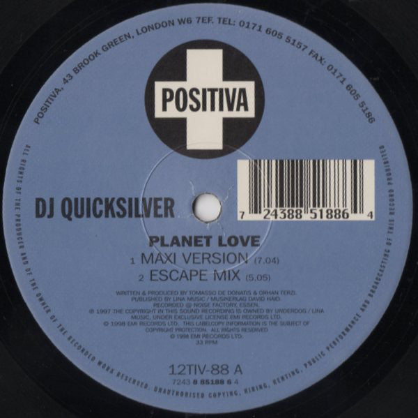 DJ Quicksilver : Planet Love (12", Single)