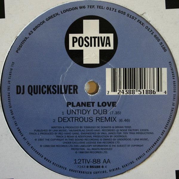 DJ Quicksilver : Planet Love (12", Single)