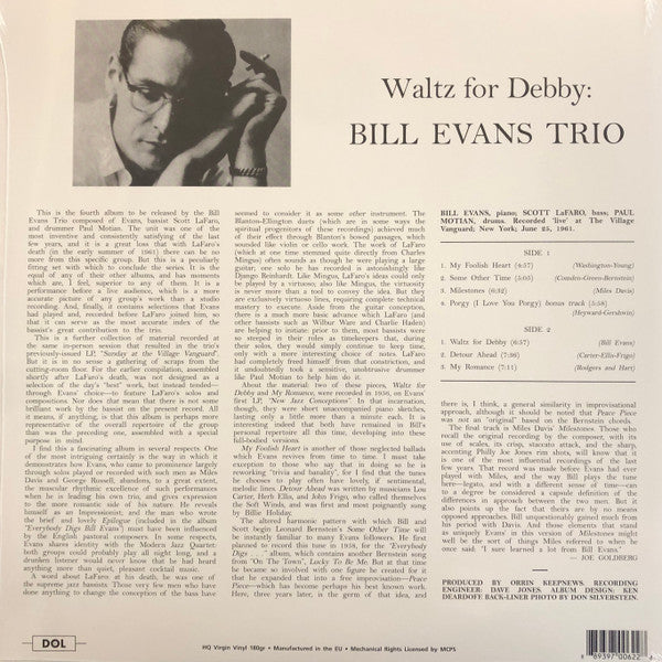 The Bill Evans Trio, Scott LaFaro, Paul Motian, Bill Evans : Waltz for Debby (LP, RE, Opa)