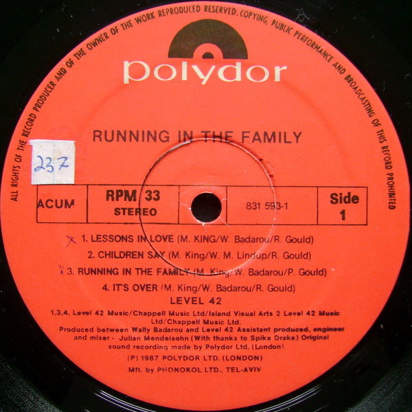 Level 42 : Running In The Family (LP, Album)