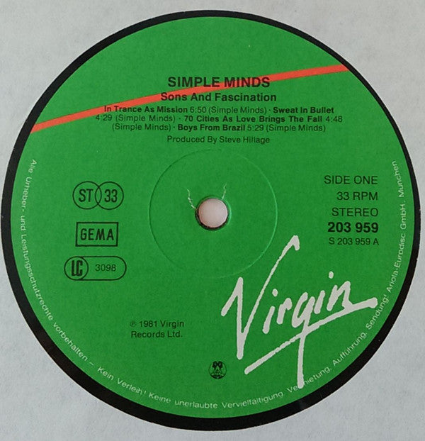 Simple Minds : Sons And Fascination (LP, Album)