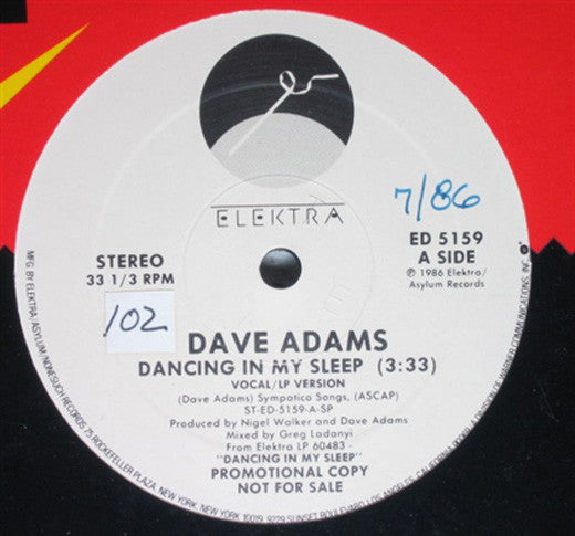 Dave Adams (8) : Dancing In My Sleep (12", Promo)