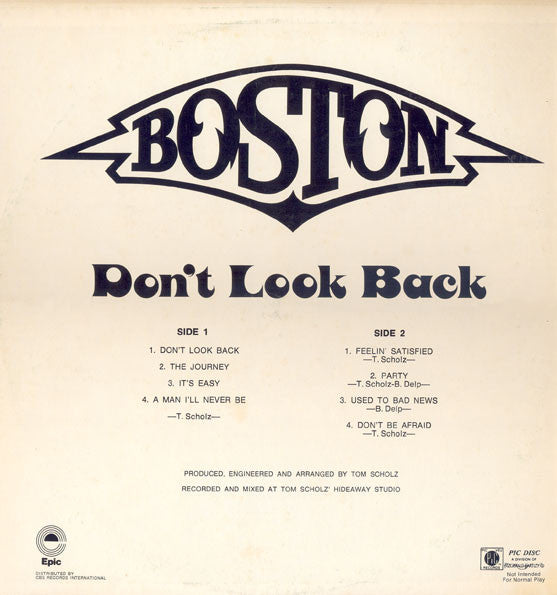 Boston : Don't Look Back (LP, Album, Pic, Promo)