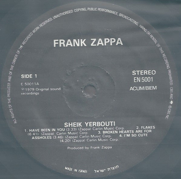 Frank Zappa : Sheik Yerbouti (2xLP, Album, RM, Gat)