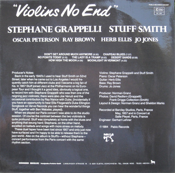 Stéphane Grappelli, Stuff Smith : Violins No End (LP, Album)