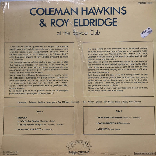 Coleman Hawkins & Roy Eldridge : At The Bayou Club Volume 1 (LP, Album)
