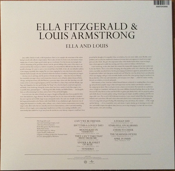 Ella Fitzgerald & Louis Armstrong : Ella And Louis (LP, Album, RE, RM, 180)