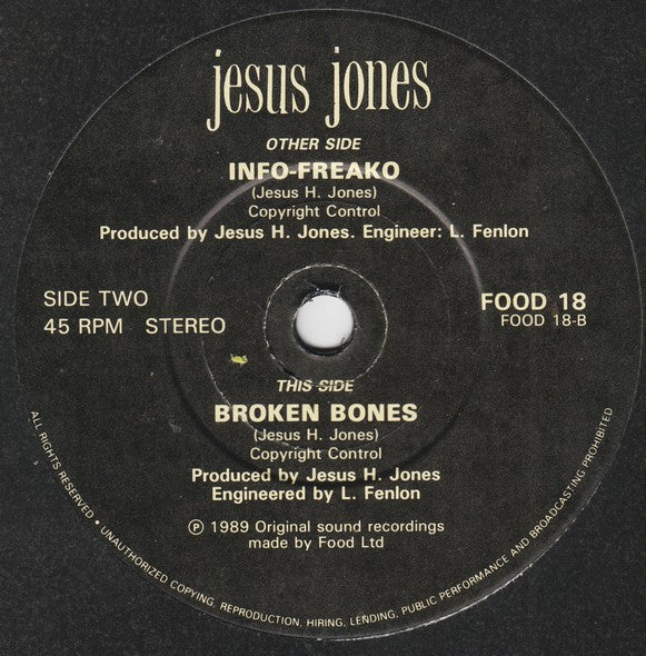 Jesus Jones : Info Freako (7", Single)