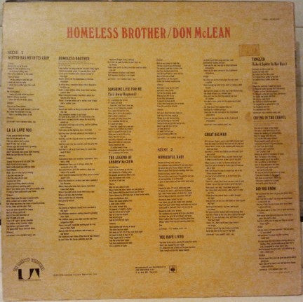 Don McLean : Homeless Brother (LP, Album)