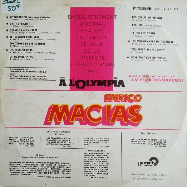 Enrico Macias : Olympia 68 (LP, Album)