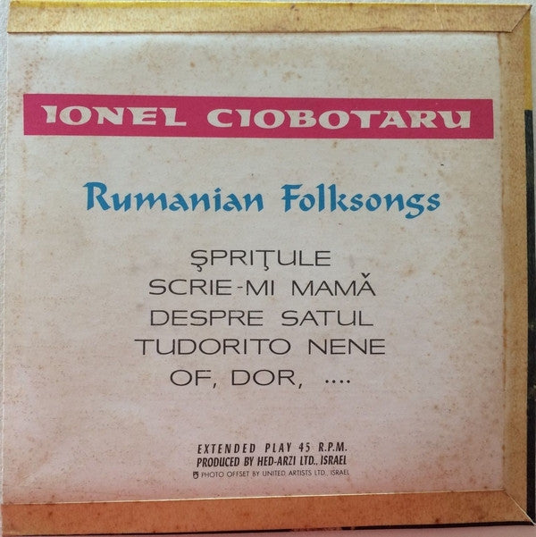 Ionel Ciobotaru : Rumanian Folksongs (7", EP)