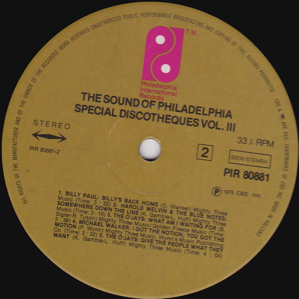 Various : Philadelphia Sound Spécial Discothèques Volume 3 (LP, Comp)