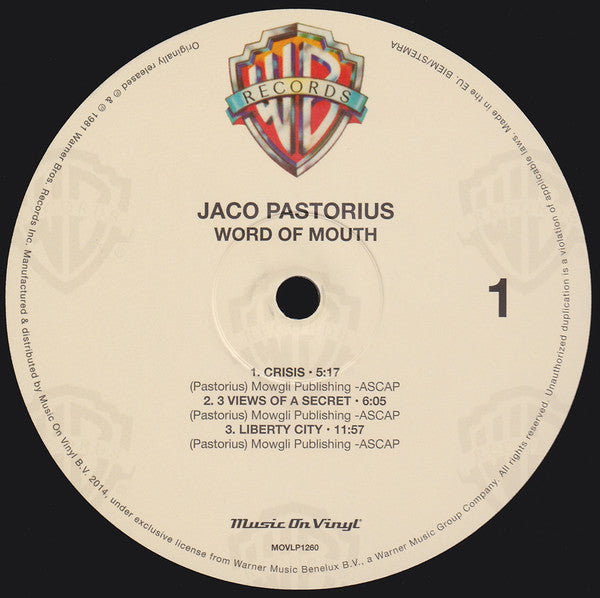 Jaco Pastorius : Word Of Mouth (LP, Album, RE, 180)