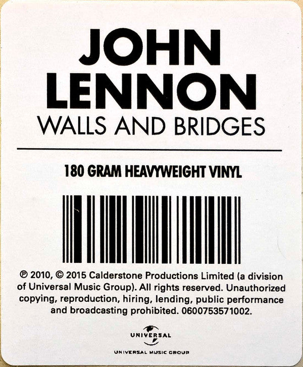 John Lennon : Walls And Bridges (LP, Album, RE, RM, 180)