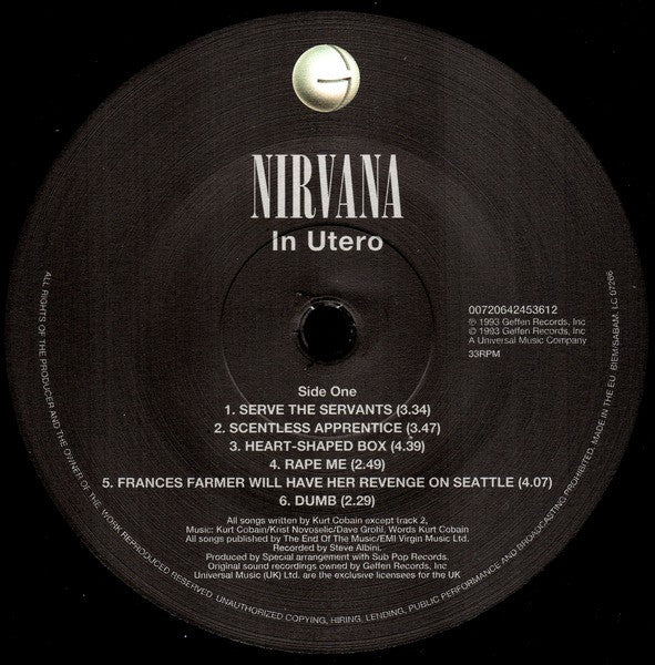 Nirvana : In Utero (LP, Album, RE, RP, 180)