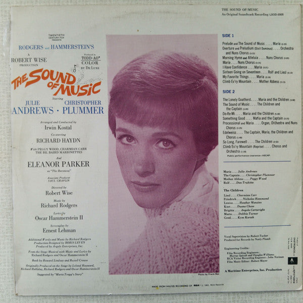 Rodgers And Hammerstein* / Julie Andrews, Christopher Plummer, Irwin Kostal : The Sound Of Music (An Original Soundtrack Recording) (LP, Album)